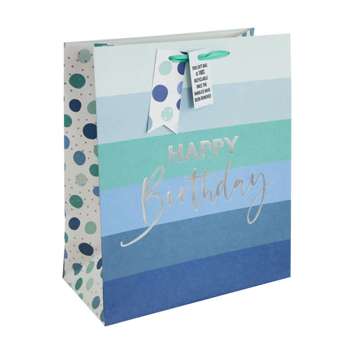 Picture of HAPPY BIRTHDAY BLUE STRIPED LARGE GIFT BAG